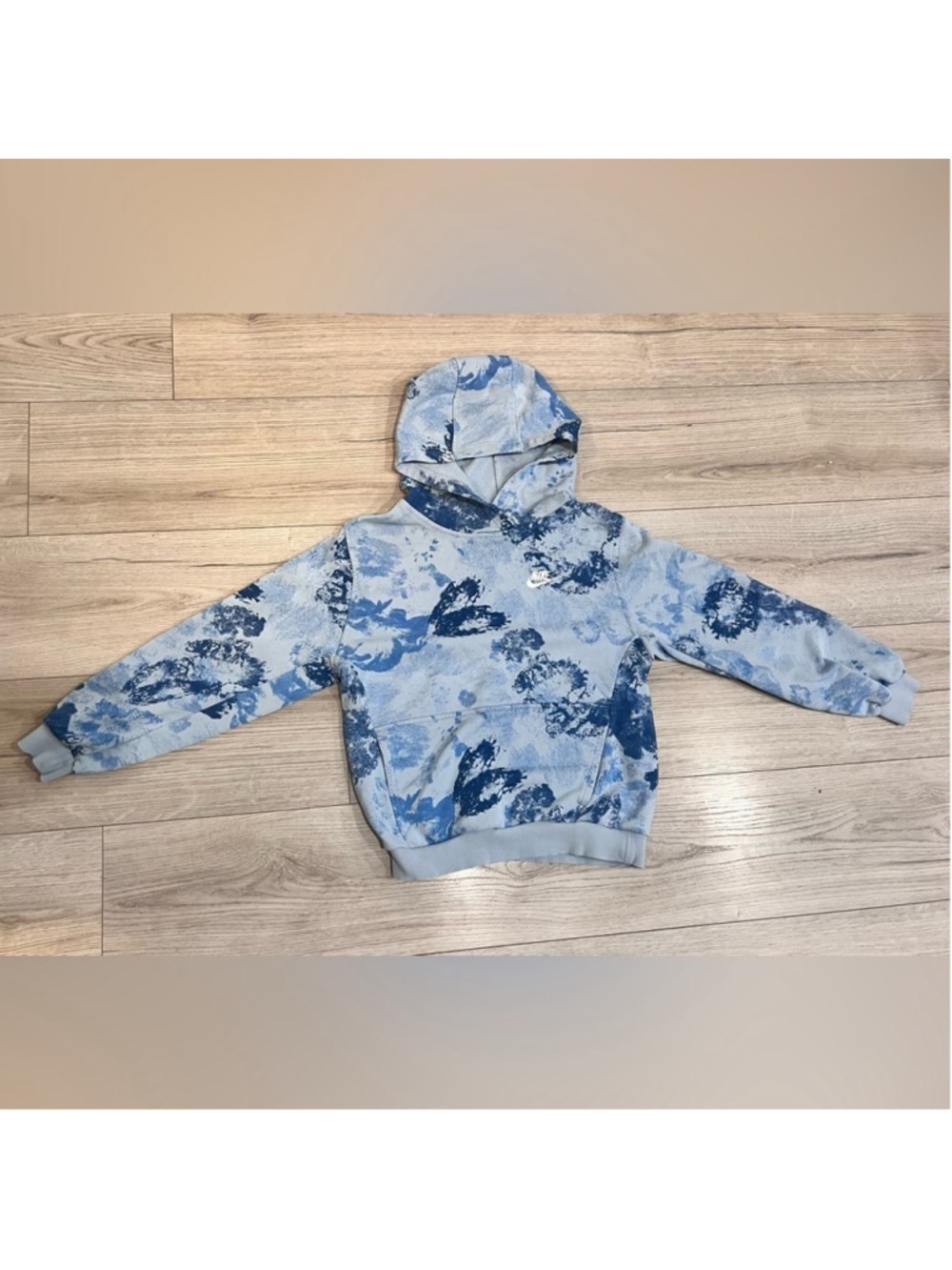 Nike Kid Child Blue Hooded Sweatshirt Large Blue Splattered Tie Dye Pattern Boy